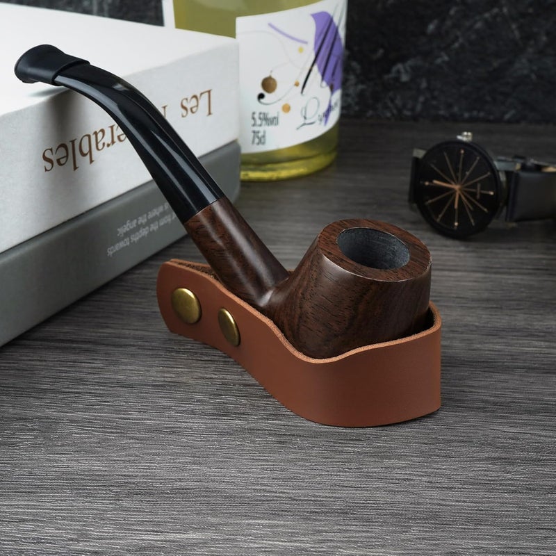 Linkidea Vegan Leather Tobacco Pipe Holder, Tobacco Pipe Stand Holder Rack, Portable Pipe Stand for Single Tobacco Pipe (Brown) - Image 5